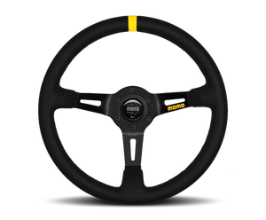 MOMO MOD08 350mm Black Suede Steering Wheel with Black Spokes and Single Stripe