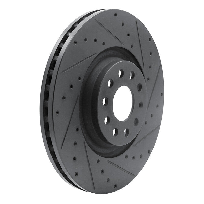 R1 2022+ Volkswagen GTI Mk 8 Front Right Drilled & Slotted Black Brake Rotor (ECB-74034R)