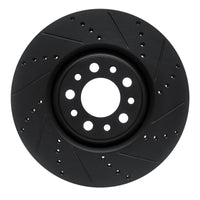 R1 2017-2025 Alfa Romeo Stelvio Front Right Drilled & Slotted Black Brake Rotor