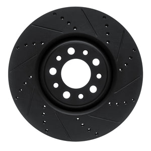 R1 2017-2025 Alfa Romeo Stelvio Front Right Drilled & Slotted Black Brake Rotor