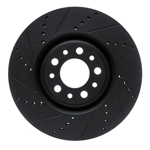 R1 2017-2025 Alfa Romeo Stelvio Front Left Drilled & Slotted Black Brake Rotor