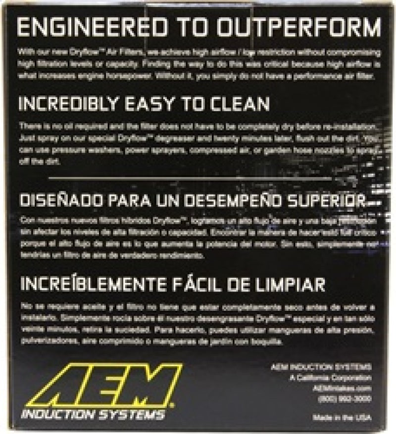 AEM Induction 21-204DK Dryflow Universal Clamp-On Air Filter, 3.5 Inch Diameter