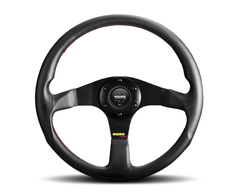 MOMO Tuner Steering Wheel 350 mm - Black Leather with Red Stitch and Black Spokes