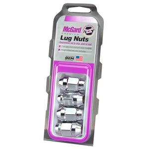 McGard Hex Lug Nut (Cone Seat Bulge Style) M12X1.5 / 3/4 Hex / 1.45in. Length (4-Pack) - Chrome (64012)