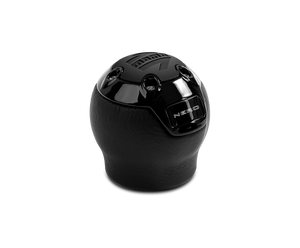 MOMO Nero Black Leather Shift Knob with Black Chrome Insert and Reverse Lockout