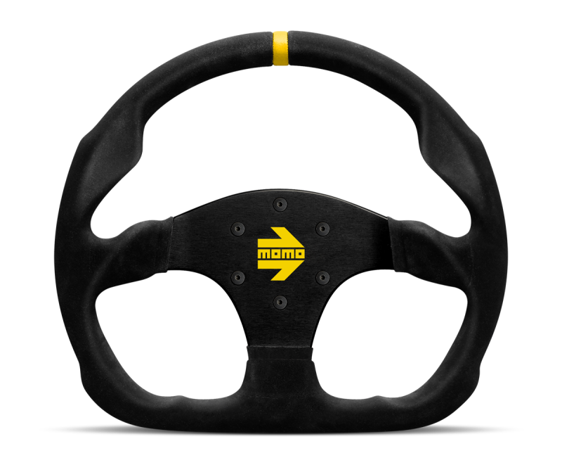 MOMO MOD30 320mm Black Suede Steering Wheel with Black Spokes and Single Stripe