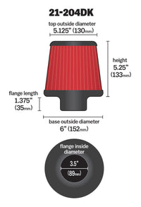 AEM Induction 21-204DK Dryflow Universal Clamp-On Air Filter, 3.5 Inch Diameter