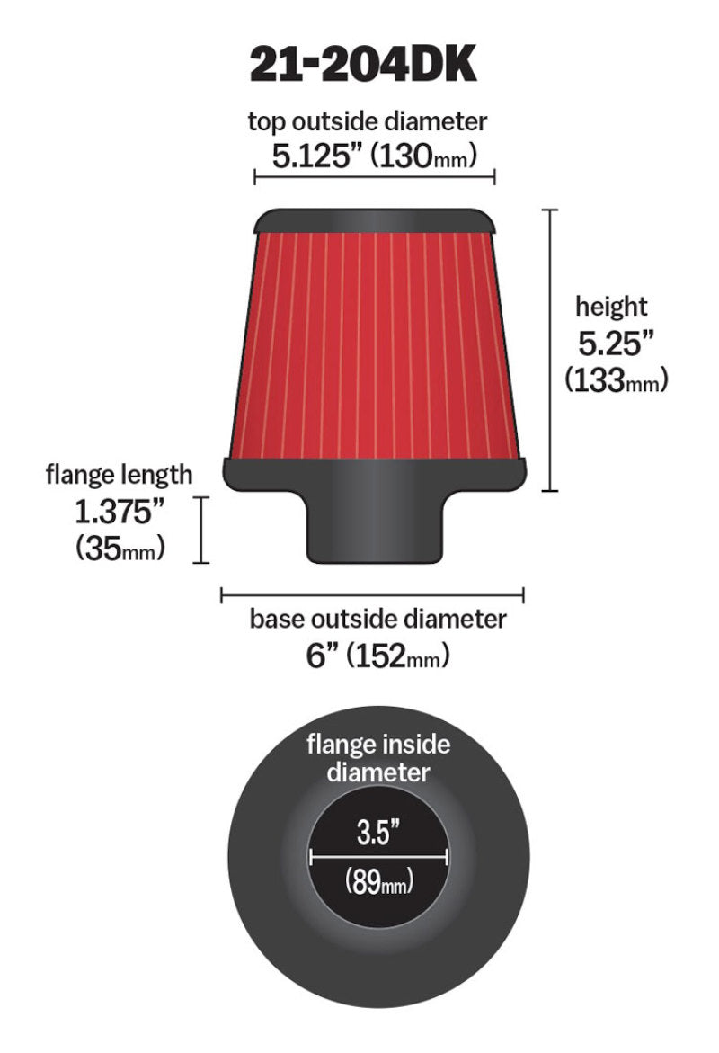 AEM Induction 21-204DK Dryflow Universal Clamp-On Air Filter, 3.5 Inch Diameter