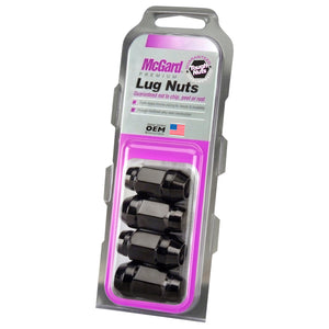 McGard Hex Lug Nut (Cone Seat Bulge Style) M12X1.5 / 3/4 Hex / 1.45in. Length (4-Pack) - Black (64015)