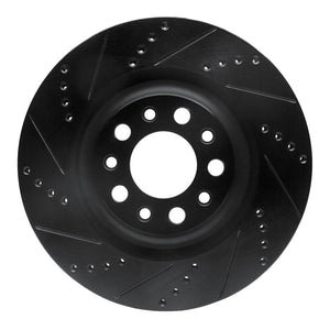 R1 2017-2025 Alfa Romeo Stelvio Rear Left Drilled & Slotted Black Brake Rotor (ECB-16013L)