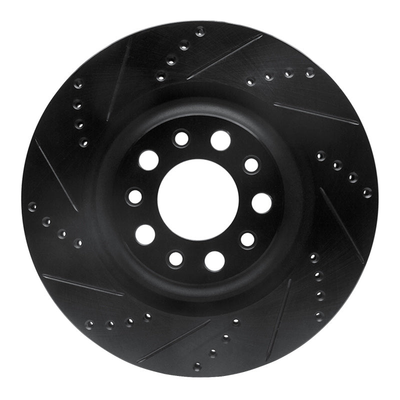 R1 2017-2025 Alfa Romeo Stelvio Rear Left Drilled & Slotted Black Brake Rotor (ECB-16013L)