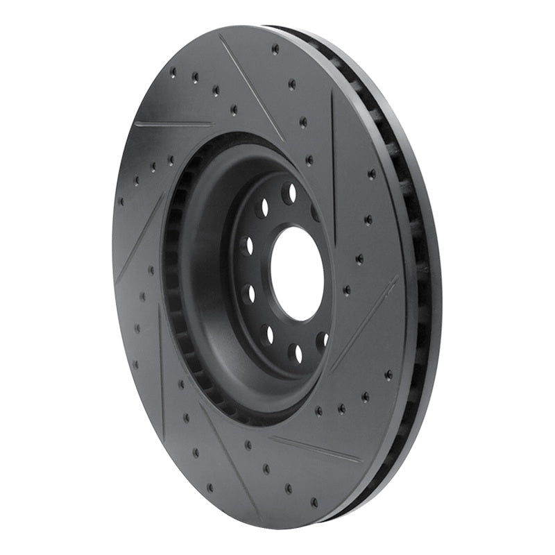R1 2022+ Volkswagen GTI Mk 8 Front Left Drilled & Slotted Black Brake Rotor
