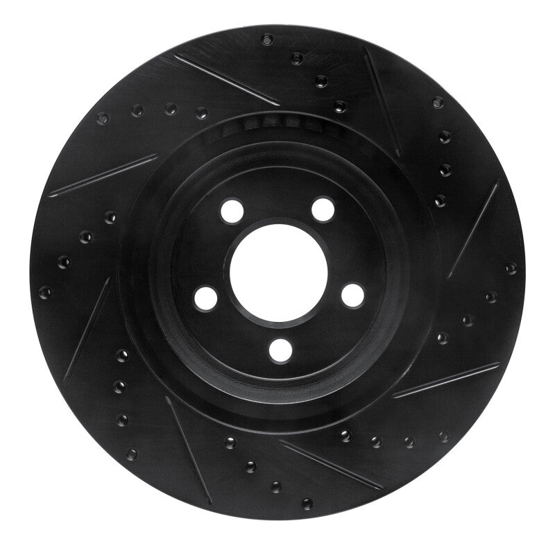 R1 2005-2023 Chrysler 300 Front Left Drilled & Slotted Black Brake Rotor