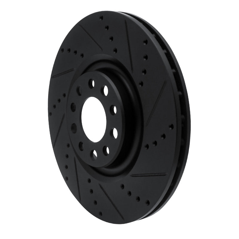 R1 2017-2025 Alfa Romeo Stelvio Front Right Drilled & Slotted Black Brake Rotor