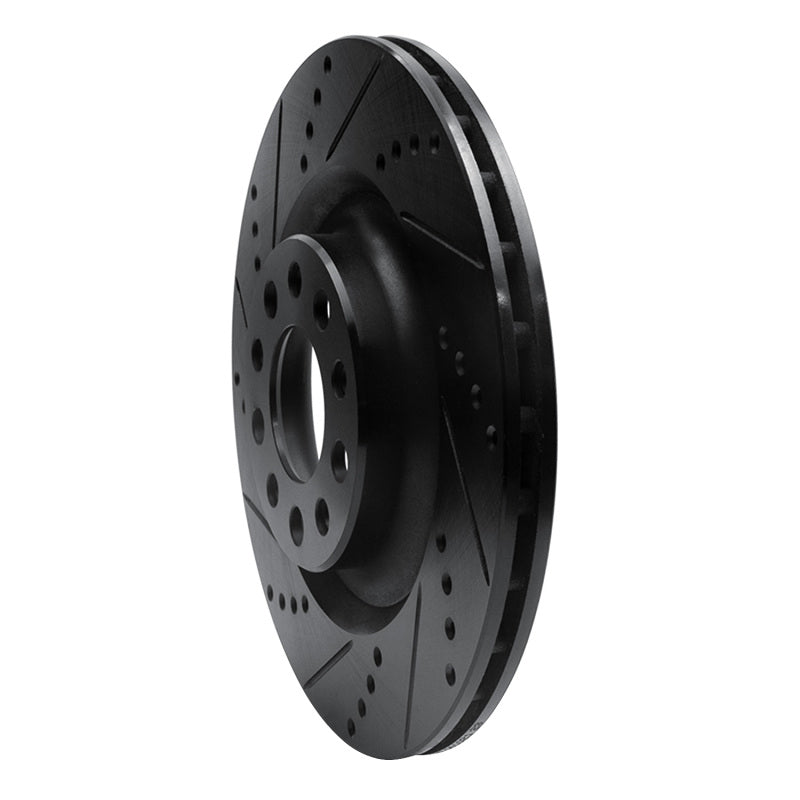 R1 2017-2025 Alfa Romeo Stelvio Rear Left Drilled & Slotted Black Brake Rotor (ECB-16013L)