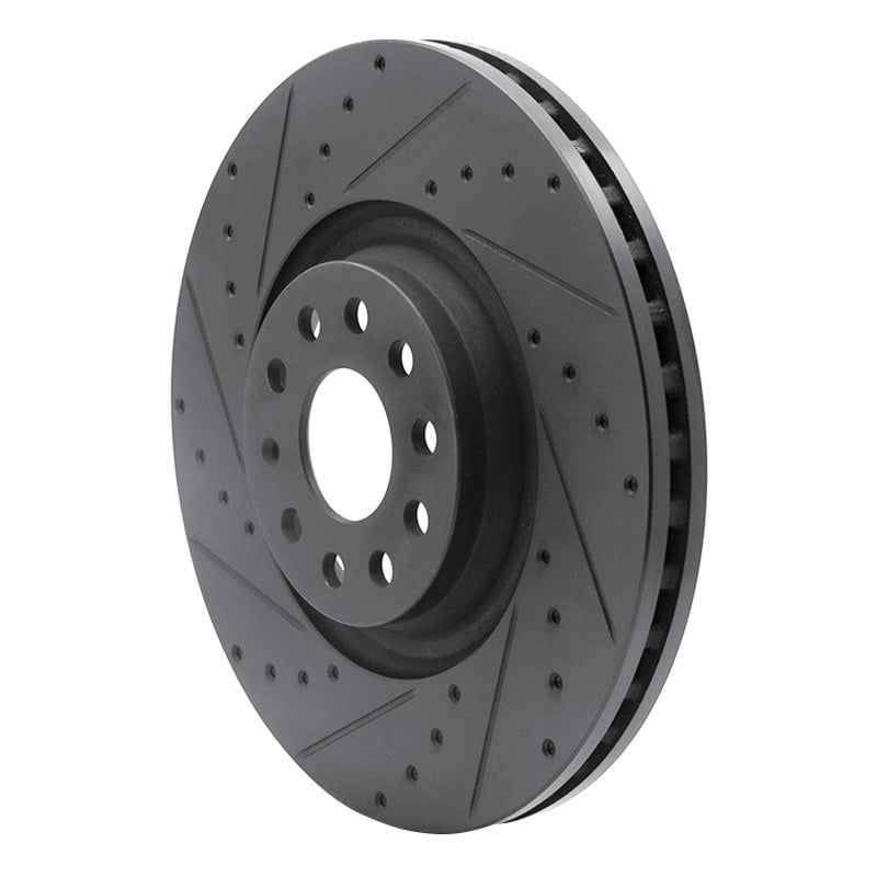 R1 2022+ Volkswagen GTI Mk 8 Front Left Drilled & Slotted Black Brake Rotor