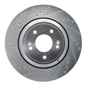 R1 Concepts Genesis G80 Rear Left Drilled & Slotted Silver Brake Rotor (2018-2023)
