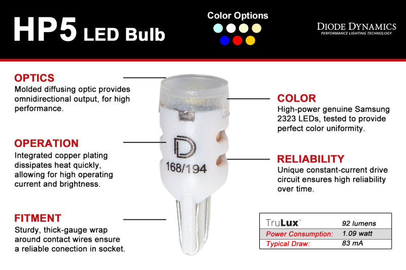 Diode Dynamics 194 HP5 LED Bulb - Cool White - Reliable High Power Replacement