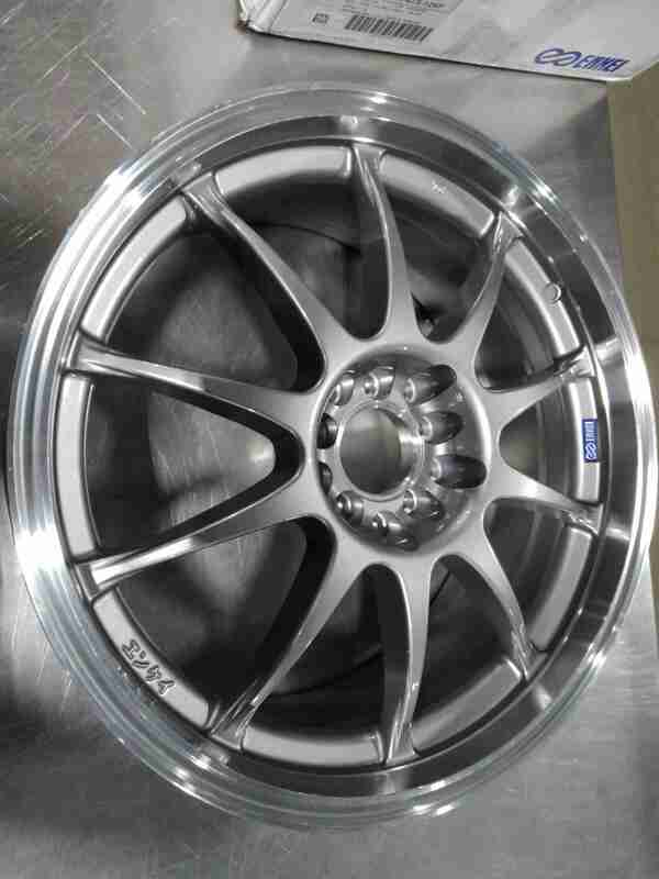 Enkei J10 18x7.5 5x100/114 38mm Offset 72.6mm Bore Dia Silver w/ Machined Lip Wheel — Incomplete: Missing from the edge of the inner rim