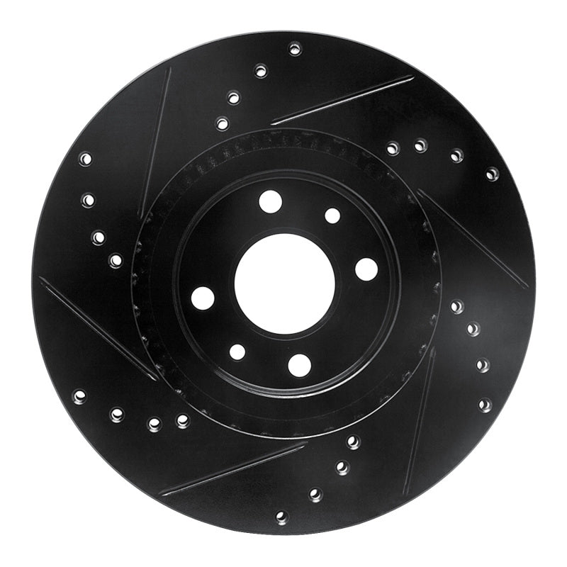 R1 2012-2019 Fiat 500E Front Right Drilled & Slotted Black Brake Rotor