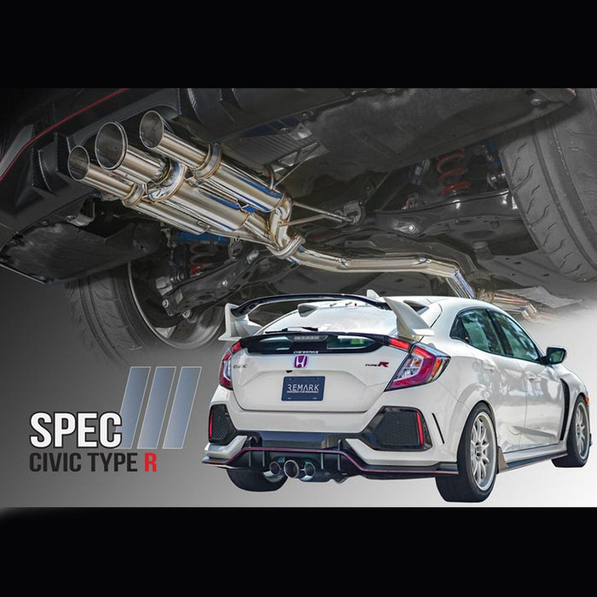 Observación Escape Catback 2017+ Honda Civic Type-R Spec III-Triple punta Cubierta de punta cromada negra (remRK-C3076H-01CB)