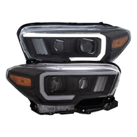 ANZO 2016-2021 Toyota Tacoma Proyector Faros delanteros con estilo de tablón Switchback negro con ámbar con DRL