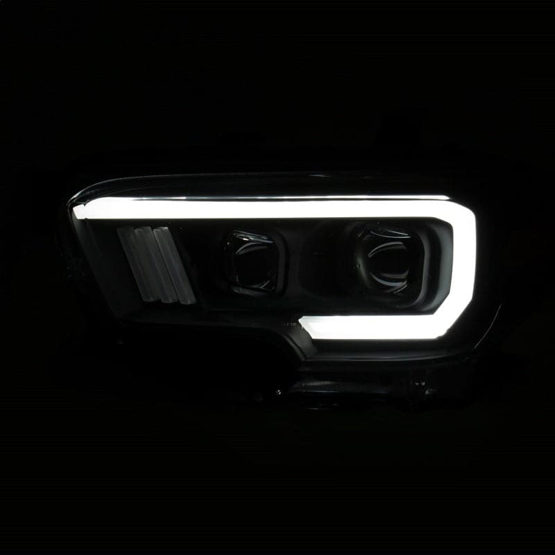 ANZO 2016-2021 Toyota Tacoma Proyector Faros delanteros con estilo de tablón Switchback negro con ámbar con DRL