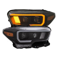 ANZO 2016-2021 Toyota Tacoma Proyector Faros delanteros con estilo de tablón Switchback negro con ámbar con DRL