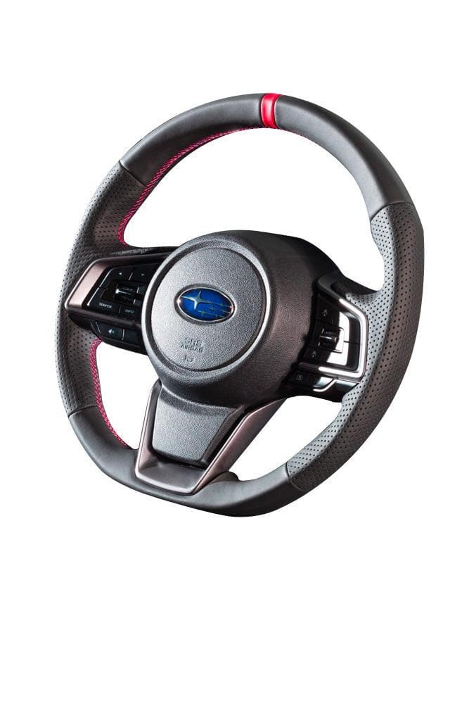 DAMD Red Mark D-Shape Steering Wheel w. red/blue stitch - 2018+ Legacy/ Outback, 2018+ Crosstrek, & 2019+ Forester