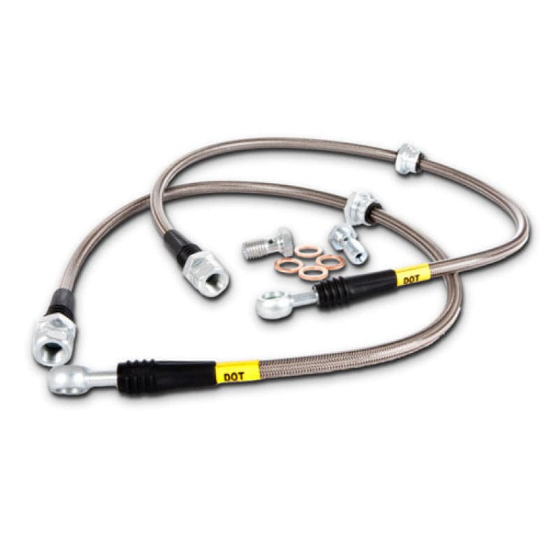 StopTech 03-08 Pontiac Vibe/ 05-10 Scion tC / 00-05 Celica / 03-08 Corolla / 03-08 Matrix / 04-09 Prius Líneas de freno delanteras de acero inoxidable (950.44005)