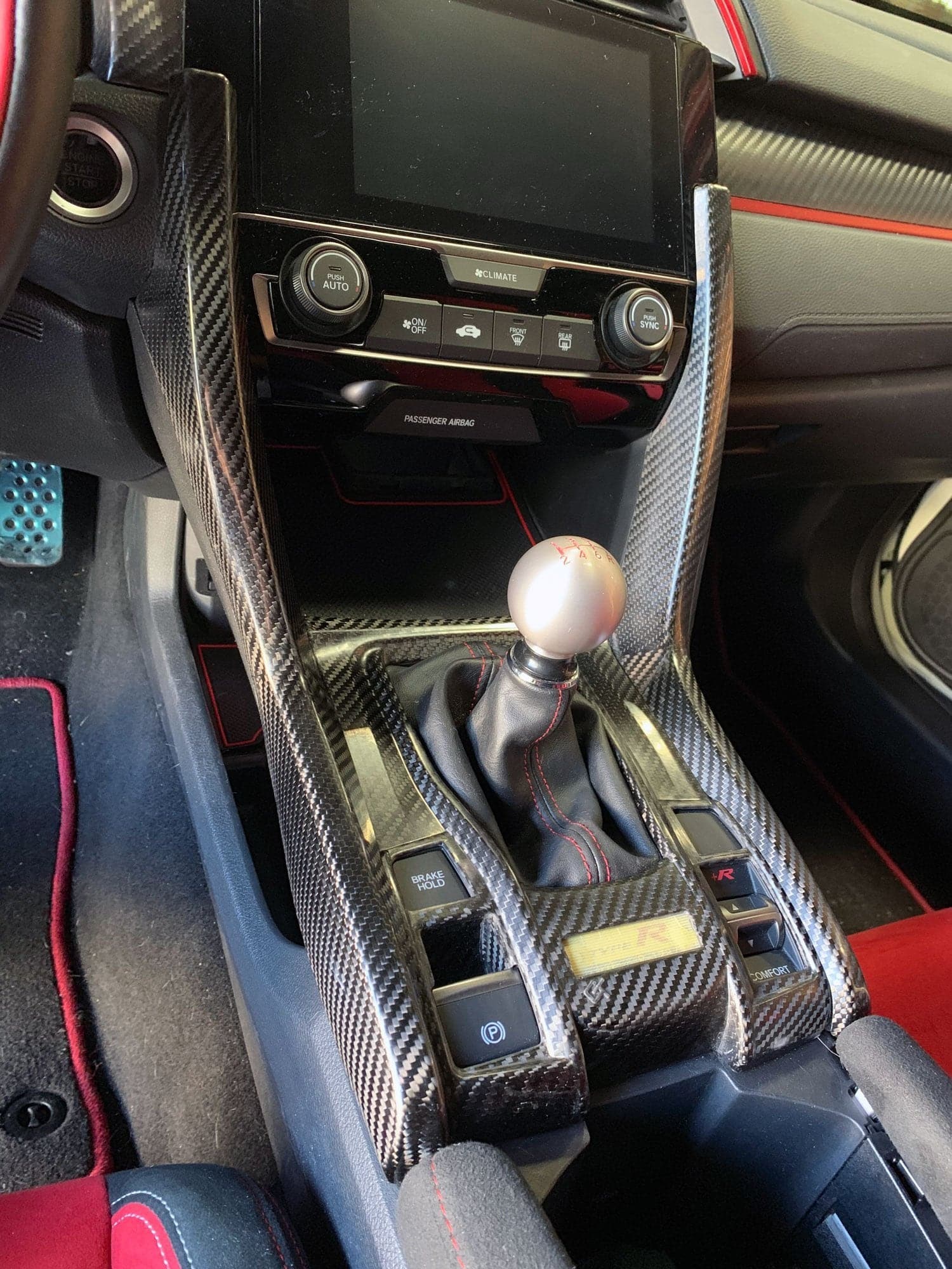 Revel GT Dry Carbon Center Console Side Covers | 2017+ Honda Civic Type R (1TR4GT0AH09)